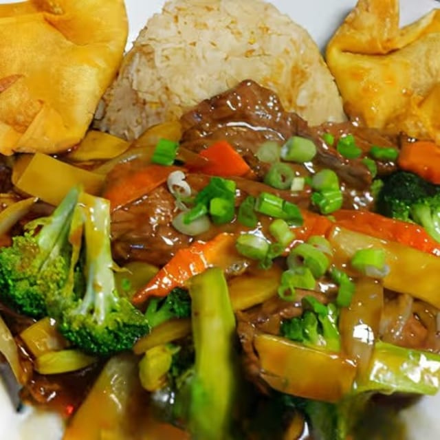 Broccoli Beef or Shrimp.